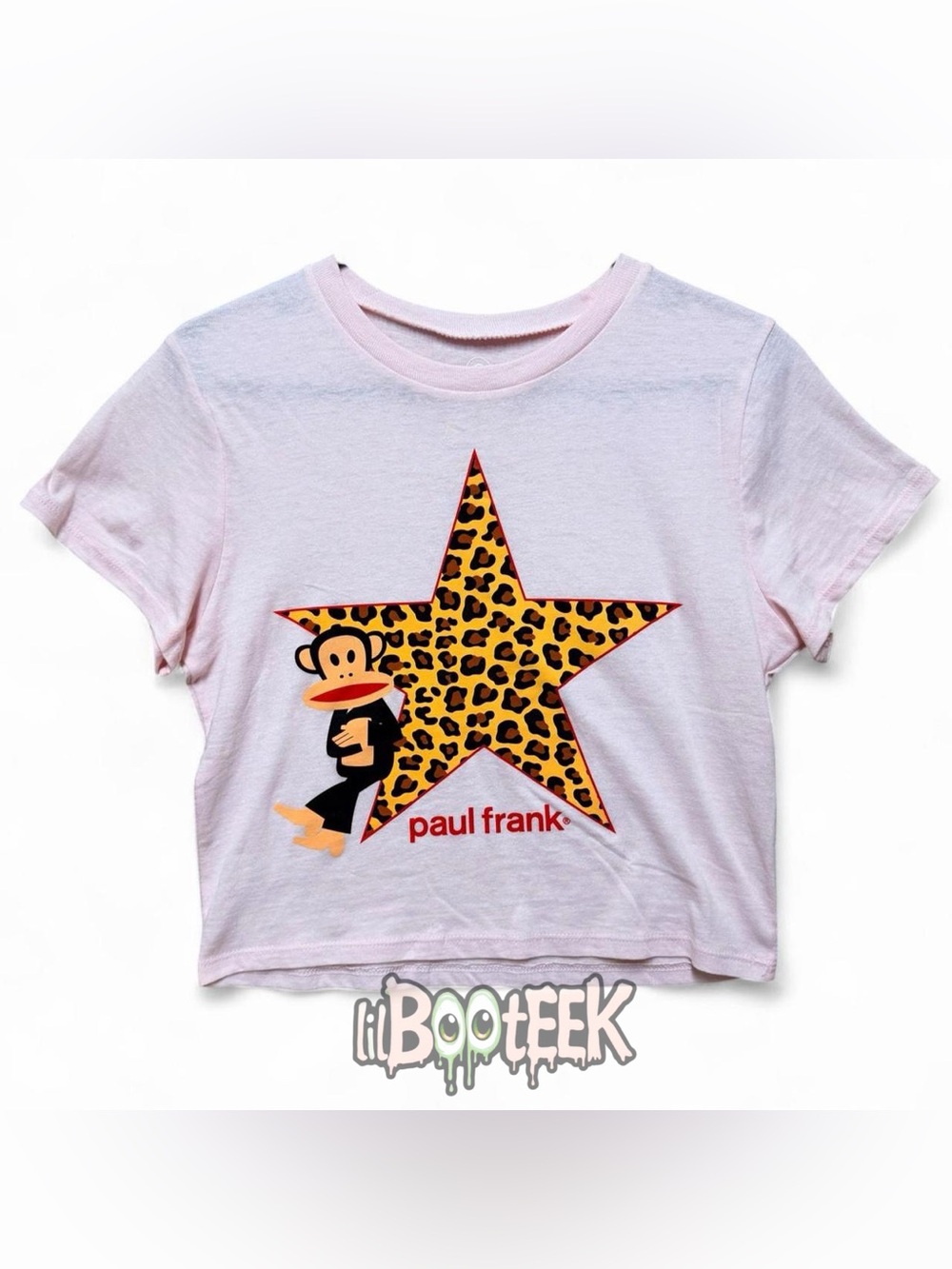 Paul Frank MD Pink Crop Top T-Shirt Julius & Leopard Print Star Graphic NwT Y2K